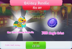 Size: 1268x858 | Tagged: safe, derpibooru import, official, pinkie pie, earth pony, pony, bundle, clothes, costs real money, costume, english, female, gameloft, image, jpeg, lunar new year, magic coins, mare, mobile game, my little pony: magic princess, numbers, sale, solo, solo focus, text