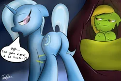 Size: 5142x3426 | Tagged: suggestive, artist:teropone, derpibooru import, trixie, oc, oc:lemon green, pegasus, pony, unicorn, butt, commission, digestion, giant pony, image, inside stomach, macro, macro/micro, mare pred, mare prey, melting, melty digestion, micro, pegasus oc, png, stomach acid, stomach noise, unwilling prey, vore, wings