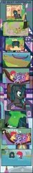 Size: 1150x5975 | Tagged: safe, artist:shootingstarsentry, derpibooru import, applejack, rainbow dash, oc, oc:dapper swing, oc:nightshade (digimonlover101), changepony, earth pony, hybrid, pony, unicorn, comic:the next generation, canoe, image, interspecies offspring, lorem ipsum, offspring, parent:daring do, parent:flash magnus, parent:king sombra, parent:queen chrysalis, parents:chrysombra, png