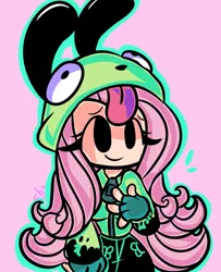 Size: 1441x1774 | Tagged: safe, artist:simplementeyeu, derpibooru import, fluttershy, anthro, clothes, cosplay, costume, female, gir, image, invader zim, jpeg, solo