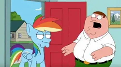 Size: 1717x950 | Tagged: safe, artist:notfocks, derpibooru import, edit, rainbow dash, human, pegasus, pony, crossover, duo, family guy, female, image, jpeg, peter griffin