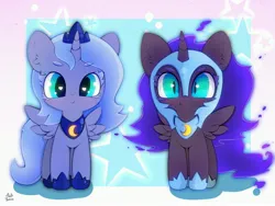 Size: 4000x3000 | Tagged: safe, artist:zokkili, derpibooru import, nightmare moon, princess luna, alicorn, pony, ear fluff, female, filly, image, jpeg, looking at you, nightmare woon, smiling, spread wings, wings, woona, younger