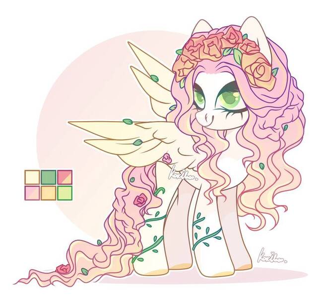 Size: 1000x910 | Tagged: safe, artist:koribooo, derpibooru import, oc, unofficial characters only, pegasus, pony, eyelashes, female, flower, flower in hair, image, jpeg, mare, pegasus oc, smiling, wings