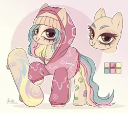 Size: 1070x950 | Tagged: safe, artist:koribooo, derpibooru import, oc, unofficial characters only, earth pony, pony, bust, clothes, duo, earth pony oc, eyelashes, female, hoodie, image, jpeg, mare, raised hoof, skateboard, smiling, tattoo