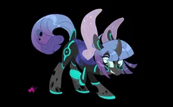 Size: 1423x880 | Tagged: safe, artist:pandadox, derpibooru import, changeling queen oc, oc, unofficial characters only, changeling, changeling queen, black background, female, image, png, simple background, solo, sunglasses