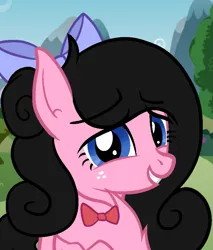 Size: 771x903 | Tagged: safe, artist:thatonefluffs, derpibooru import, oc, oc:moonlight, earth pony, pony, bow, bowtie, fluffy, freckles, hair bow, image, looking at you, png, ponygram, selfie, solo, tired, weary