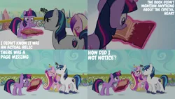 Size: 2000x1125 | Tagged: safe, derpibooru import, edit, edited screencap, editor:quoterific, screencap, princess cadance, shining armor, twilight sparkle, alicorn, pony, unicorn, season 3, the crystal empire, brother and sister, colored wings, female, folded wings, frown, glow, glowing horn, gradient wings, horn, image, magic, magic aura, magic suppression, male, mare, open mouth, png, siblings, stallion, talking, teeth, telekinesis, trio, unicorn twilight, wings