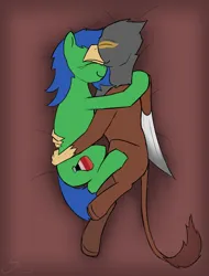 Size: 1247x1642 | Tagged: safe, artist:somber, derpibooru import, oc, unofficial characters only, gryphon, cuddling, cute, female, image, jpeg, male, snuggling
