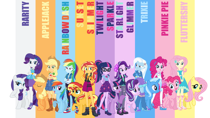 Size: 2000x1125 | Tagged: safe, derpibooru import, editor:quoterific, applejack, fluttershy, pinkie pie, rainbow dash, rarity, sci-twi, starlight glimmer, sunset shimmer, trixie, twilight sparkle, equestria girls, humane five, humane seven, humane six, image, png