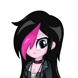 Size: 1650x1650 | Tagged: safe, artist:rjp.rammy, derpibooru import, oc, oc:zoe star pink, unofficial characters only, equestria girls, clothes, commission, female, goth, hair over one eye, image, jacket, pink skin, png, simple background, solo, transparent background