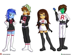 Size: 4000x3090 | Tagged: safe, artist:dieart77, derpibooru import, oc, oc:frost d. tart, oc:golden lily, oc:zipper zest, unofficial characters only, human, equestria girls, clothes, cosplay, costume, image, png, pokémon, simple background, team rocket, transparent background