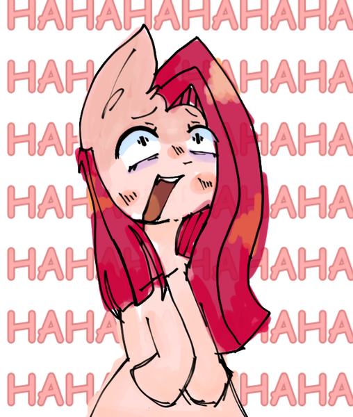 Size: 638x753 | Tagged: safe, artist:katotako, derpibooru import, pinkie pie, earth pony, pony, bags under eyes, derpibooru exclusive, ear fluff, image, insanity, laughing, laughing mad, pinkamena diane pie, png, solo