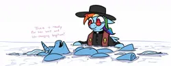Size: 1172x451 | Tagged: safe, artist:jargon scott, derpibooru import, rainbow dash, trixie, pegasus, pony, unicorn, baptism, belly, belly button, christianity, commission, dialogue, duo, female, floating, floppy ears, image, jpeg, mare, partially submerged, simple background, sunglasses, white background