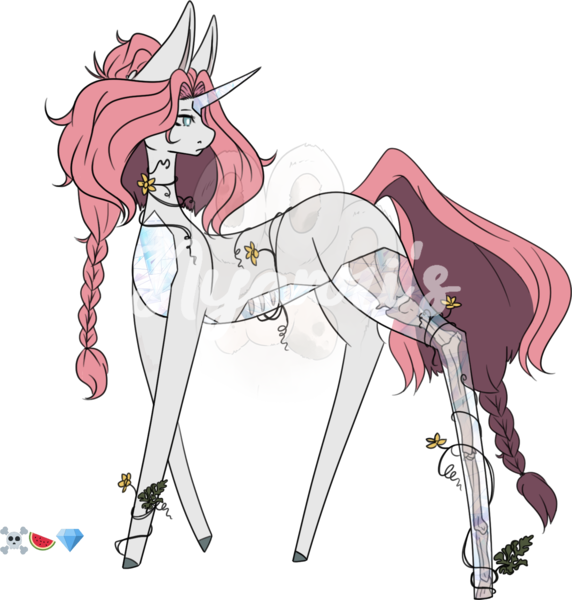 Size: 1577x1655 | Tagged: safe, alternate version, artist:nyanri, derpibooru import, oc, unicorn, blank flank, commission, commissioner:reversalmushroom, emoji, horn, image, png, simple background, transparent background, unicorn oc, watermark