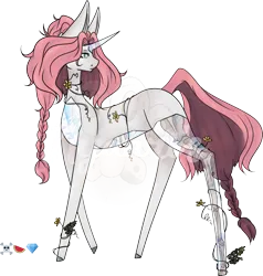 Size: 1577x1655 | Tagged: safe, alternate version, artist:nyanri, derpibooru import, oc, unicorn, blank flank, commission, emoji, horn, image, png, simple background, transparent background, unicorn oc, watermark