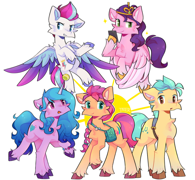 Size: 1707x1574 | Tagged: safe, artist:tater, derpibooru import, hitch trailblazer, izzy moonbow, pipp petals, sunny starscout, zipp storm, earth pony, pegasus, pony, unicorn, my little pony: a new generation, spoiler:my little pony: a new generation, ball, cheek fluff, chest fluff, cute, ear fluff, female, floppy ears, flying, g5, group shot, hoof hold, horn, hornball, image, izzy's tennis ball, male, mane five (g5), mare, mobile phone, phone, png, simple background, smartphone, smiling, stallion, sun, tennis ball, transparent background, white background