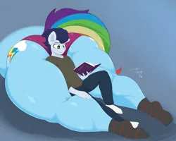 Size: 4000x3200 | Tagged: suggestive, artist:astrum, derpibooru import, rainbow dash, soarin', anthro, pegasus, plantigrade anthro, abstract background, amazon, ass, blushing, book, butt, butt pillow, clothes, cuddling, curvy, digital art, female, floppy ears, happy, height difference, high res, holding, huge butt, image, large butt, larger female, looking down, lying down, male, muscles, muscular female, panties, pants, png, prone, rainbuff dash, rainbutt dash, reading, relaxing, resting, shipping, shirt, sitting, size difference, smaller male, smiling, snuggling, soarindash, socks, straight, the ass was fat, thighs, thunder thighs, underwear, voluptudash, wide hips