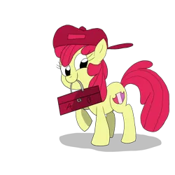 Size: 3000x3000 | Tagged: safe, artist:saberpen, derpibooru import, apple bloom, earth pony, pony, female, filly, foal, hat, image, looking at you, mouth hold, png, raised hoof, simple background, smiling, solo, toolbox, transparent background