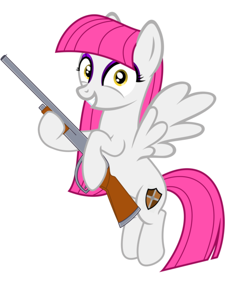 Size: 6200x8000 | Tagged: safe, artist:severity-gray, derpibooru import, oc, oc:storm cloud, unofficial characters only, pegasus, pony, absurd resolution, cutie mark, derpibooru exclusive, eyeshadow, female, flying, grin, gun, hime cut, image, looking at you, makeup, mare, pegasus oc, png, project zomboid, shotgun, smiling, smiling at you, solo, spread wings, weapon, wings