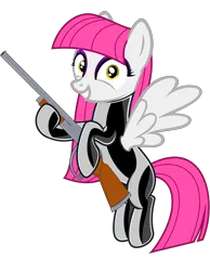 Size: 6200x8000 | Tagged: safe, alternate version, artist:severity-gray, derpibooru import, oc, oc:storm cloud, unofficial characters only, pegasus, pony, absurd resolution, cutie mark, derpibooru exclusive, eyeshadow, female, flying, grin, gun, hime cut, image, latex, latex suit, looking at you, makeup, mare, pegasus oc, png, project zomboid, shotgun, smiling, smiling at you, solo, spread wings, weapon, wings