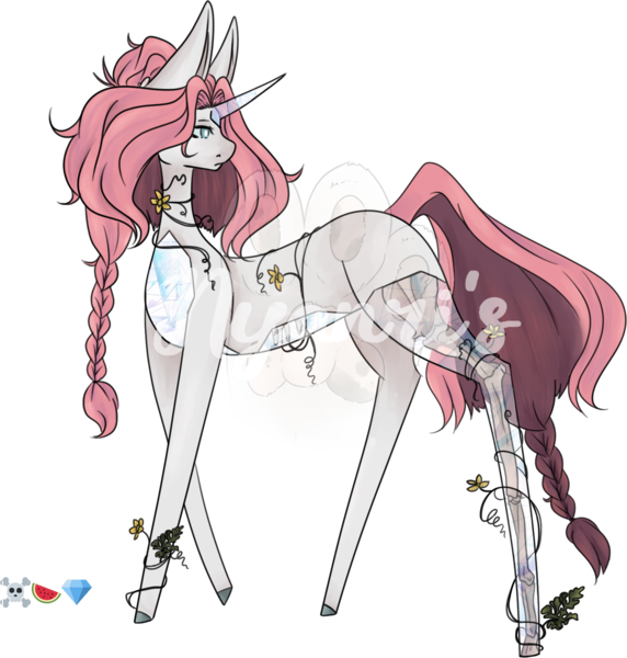 Size: 1578x1656 | Tagged: safe, alternate version, artist:nyanri, derpibooru import, oc, unicorn, blank flank, commission, emoji, horn, image, png, simple background, transparent background, unicorn oc, watermark