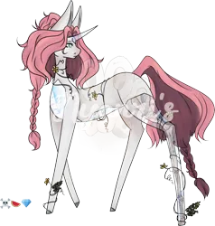 Size: 1578x1656 | Tagged: safe, alternate version, artist:nyanri, derpibooru import, oc, unicorn, blank flank, commission, emoji, horn, image, png, simple background, transparent background, unicorn oc, watermark