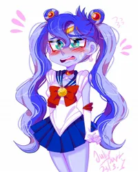 Size: 1080x1350 | Tagged: safe, artist:jully-park, derpibooru import, princess luna, human, equestria girls, blushing, cute, digital art, embarrassed, humanized, image, jpeg, legs together, lunabetes, pigtails, sailor moon, sailor scout, simple background, solo, sweat, sweatdrop, twintails, white background