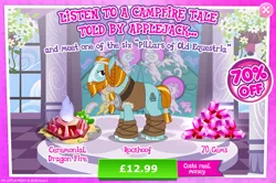 Size: 1962x1302 | Tagged: safe, derpibooru import, official, rockhoof, earth pony, pony, advertisement, beard, bush, clothes, costs real money, crystal, english, facial hair, fire, gameloft, gem, headband, image, jpeg, male, mobile game, my little pony: magic princess, numbers, sale, solo, solo focus, stallion, text, unshorn fetlocks