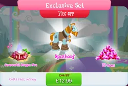 Size: 1270x858 | Tagged: safe, derpibooru import, official, rockhoof, earth pony, pony, beard, bundle, bush, clothes, costs real money, crystal, english, facial hair, fire, gameloft, gem, headband, image, jpeg, male, mobile game, my little pony: magic princess, numbers, sale, solo, solo focus, stallion, text, unshorn fetlocks