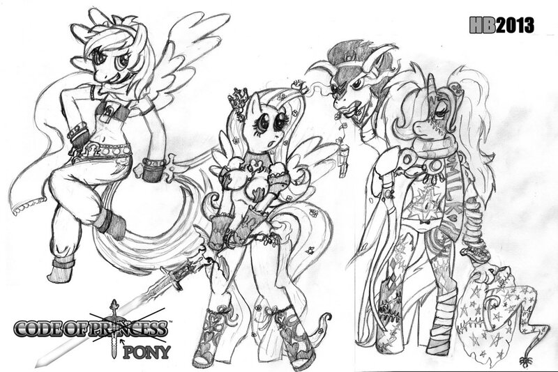 Size: 1280x854 | Tagged: suggestive, artist:hentaiboy, derpibooru import, king sombra, rainbow dash, trixie, anthro, pegasus, pony, unguligrade anthro, unicorn, ali-baba, arm hooves, arm wraps, belly button, belt, breasts, clothes, code of princess, fangs, female, flower, flower in hair, flower in tail, flying, g4, gloves, grayscale, grin, hair over one eye, hat, hoof on hip, image, jpeg, leg wraps, lidded eyes, male, mare, milk macchiato, monochrome, panties, pants, scar, scarf, skimpy outfit, smiling, solange blanchefleur de lux, spread wings, staff, stallion, studded bracelet, sword, tail, underwear, weapon, wings, witch hat