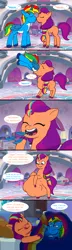 Size: 2388x8340 | Tagged: suggestive, artist:lachlancarr1996, artist:lachlandingoofficial, derpibooru import, sunny starscout, oc, oc:shield wing, alicorn, earth pony, pony, my little pony: tell your tale, belly, burp, burping feathers, burping up items, canon x oc, comic, endosoma, g5, image, internal, kissing, non-fatal vore, png, sleeping, sunny starpred, sunny starscout's bedroom, vore