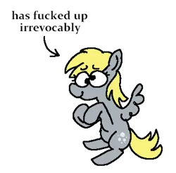 Size: 1104x1083 | Tagged: safe, artist:punkittdev, derpibooru import, derpy hooves, pegasus, pony, arrow, female, image, mare, png, simple background, solo, text, transparent background, vulgar, white background