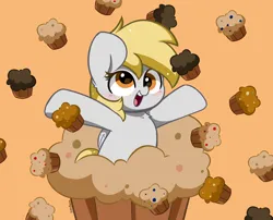 Size: 4288x3459 | Tagged: safe, artist:kittyrosie, derpibooru import, derpy hooves, pegasus, pony, cute, derpabetes, female, food, high res, image, mare, muffin, open mouth, png, redraw, solo, that pony sure does love muffins