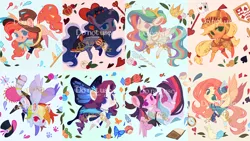 Size: 4160x2340 | Tagged: safe, artist:larix-u, derpibooru import, applejack, fluttershy, pinkie pie, princess celestia, princess luna, rainbow dash, rarity, twilight sparkle, twilight sparkle (alicorn), alicorn, earth pony, pegasus, pony, rabbit, unicorn, alice in wonderland, animal, armor, butterfly wings, cat eyes, cheshire cat, clothes, commission, dress, female, glimmer wings, hat, helmet, image, jpeg, knight, mad hatter, mane six, mare, no catchlights, obtrusive watermark, queen of hearts, royal sisters, siblings, sisters, slit eyes, slit pupils, tongue out, top hat, watermark, white rabbit, wings
