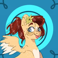 Size: 600x600 | Tagged: safe, artist:cocolove2176, derpibooru import, oc, pegasus, pony, :p, flower, flower in hair, image, jpeg, pegasus oc, solo, tongue out, wings
