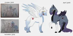 Size: 4700x2300 | Tagged: safe, artist:leafywolf, derpibooru import, oc, unofficial characters only, bat pony, pegasus, pony, bat pony oc, bat wings, female, image, mare, pegasus oc, png, raised hoof, redraw, simple background, traditional art, white background, wings