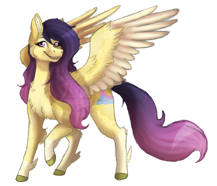 Size: 1615x1383 | Tagged: safe, artist:leafywolf, derpibooru import, oc, unofficial characters only, pegasus, pony, chest fluff, female, image, mare, pegasus oc, png, raised hoof, simple background, smiling, solo, transparent background, wings