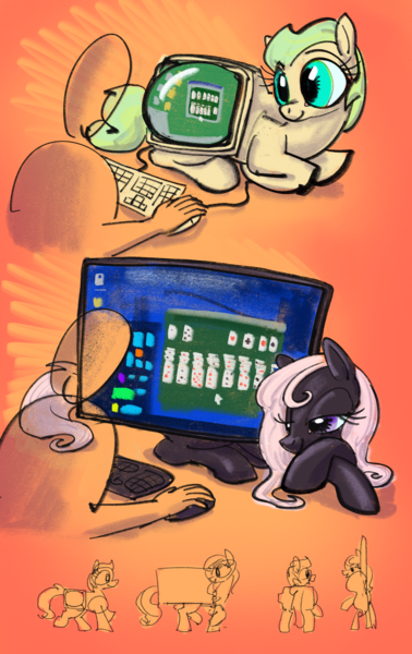 Size: 3000x4768 | Tagged: safe, artist:ja0822ck, derpibooru import, oc, ponified, human, pony, crt, freecell, image, keyboard, monitor, png