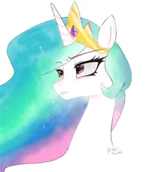 Size: 1724x2047 | Tagged: safe, artist:petaltwinkle, derpibooru import, princess celestia, alicorn, pony, bust, crown, image, jewelry, jpeg, regalia, simple background, solo, white background