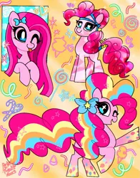 Size: 1074x1368 | Tagged: safe, artist:petaltwinkle, derpibooru import, pinkie pie, earth pony, pony, :p, bow, hair bow, image, jpeg, one eye closed, open mouth, rainbow power, smiling, solo, standing, tongue out, wink