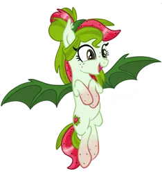 Size: 3836x4096 | Tagged: safe, artist:sjart117, derpibooru import, oc, oc:watermelana, unofficial characters only, bat pony, pony, cute, cute little fangs, fangs, female, flying, freckles, gradient hooves, image, mare, open mouth, png, simple background, smiling, solo, species swap, transparent background