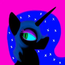 Size: 1000x1000 | Tagged: safe, artist:iron curtain, derpibooru import, nightmare moon, alicorn, pony, image, jpeg, pink background, side view, simple background, solo
