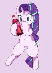 Size: 1448x2048 | Tagged: safe, artist:dmdash71, derpibooru import, starlight glimmer, pony, unicorn, coca-cola, female, image, jpeg, mare, pink background, simple background, solo, starlight coca-cola