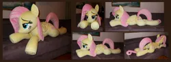 Size: 2304x836 | Tagged: safe, artist:calusariac, derpibooru import, fluttershy, pony, image, irl, jpeg, lying down, photo, plushie, prone, solo