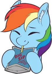 Size: 1440x2026 | Tagged: safe, artist:taytinabelle, derpibooru import, rainbow dash, pegasus, pony, bust, capri-sun, derpibooru exclusive, drink, drinking, drinking straw, ear fluff, eyes closed, female, happy, hoof hold, image, juice, juice pouch, mare, png, simple background, smiling, solo, transparent background
