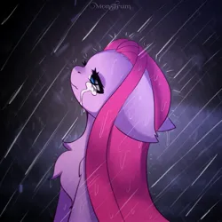 Size: 2400x2400 | Tagged: safe, artist:monstrum, derpibooru import, pinkie pie, earth pony, pony, crying, image, jpeg, pinkamena diane pie, rain, sad, solo