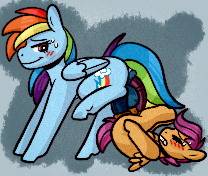 Size: 2000x1689 | Tagged: explicit, artist:faerienougat, derpibooru import, rainbow dash, scootaloo, pony, age difference, anal, female, filly, foalcon, futa, futa on futa, image, intersex, lesbian, mare, mare on filly, penetration, png, scootadash, sex, shipping, underage