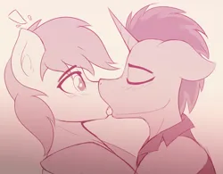 Size: 4360x3402 | Tagged: suggestive, artist:czu, derpibooru import, oc, oc:pink flare, oc:retro bit, unofficial characters only, earth pony, pony, unicorn, blushing, clothes, derpibooru exclusive, gay, image, kissing, making out, male, monochrome, oc x oc, png, shipping, stallion, stallion on stallion, vest