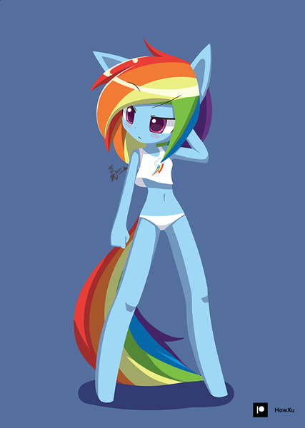 Size: 711x1000 | Tagged: suggestive, artist:howxu, derpibooru import, rainbow dash, anthro, unguligrade anthro, 2021, belly button, clothes, image, jpeg, old art, panties, tanktop, underwear, white underwear