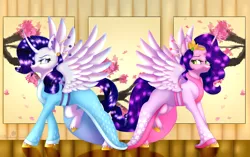 Size: 5881x3691 | Tagged: safe, artist:strawberryswirlll, derpibooru import, pipp petals, rarity, alicorn, adorapipp, alicornified, cherry blossoms, clothes, cute, duo, duo female, female, flower, flower blossom, g5, image, jpeg, kimono (clothing), looking at each other, looking at someone, looking back, pipp and her heroine, pippcorn, princess pipp, race swap, raricorn, skinny pipp